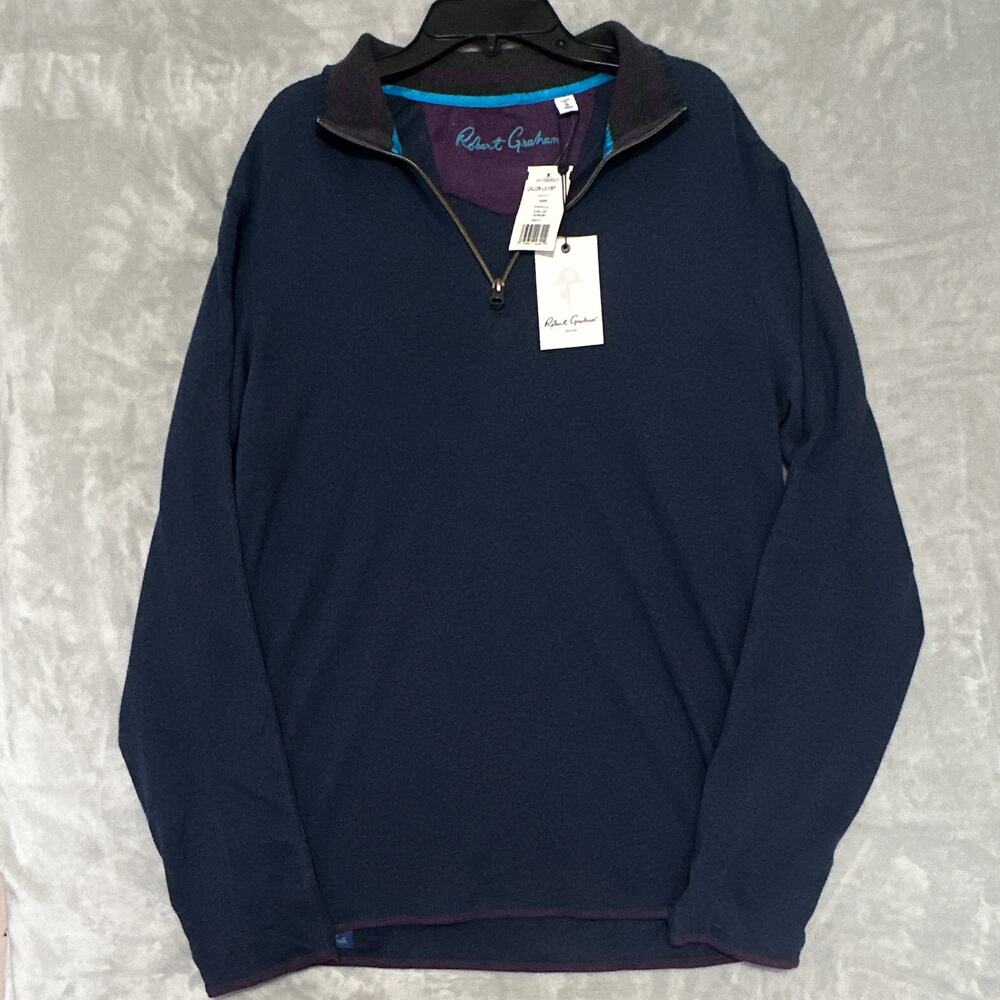 Robert Graham Callon Quarter Zip Knit Pullover Men Small Navy Purple Classic Fit